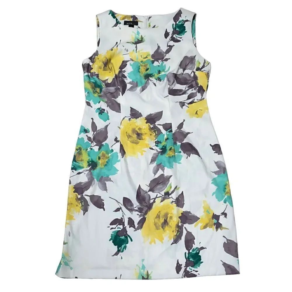 Alyx White Yellow & Green Floral Sheath Dress Size 10